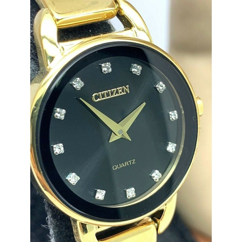 Citizen Womens Watch Ez637269e Quartz 26mm Petite Black Dial Gold Steel